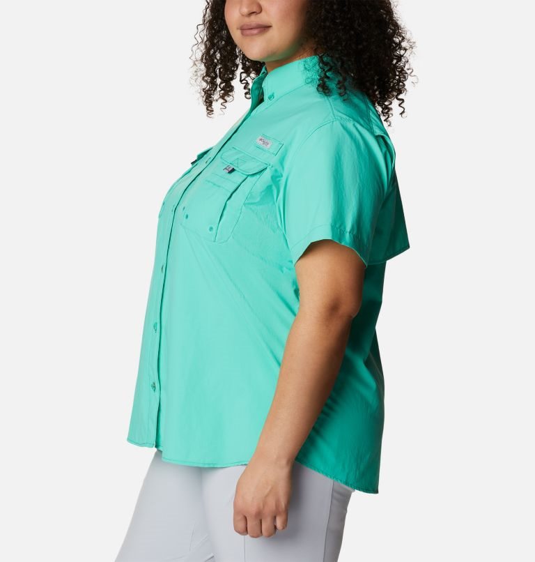 Women's Columbia PFG Bahama Short Sleeve Shirts Turquoise | Plus Size CA-G5086